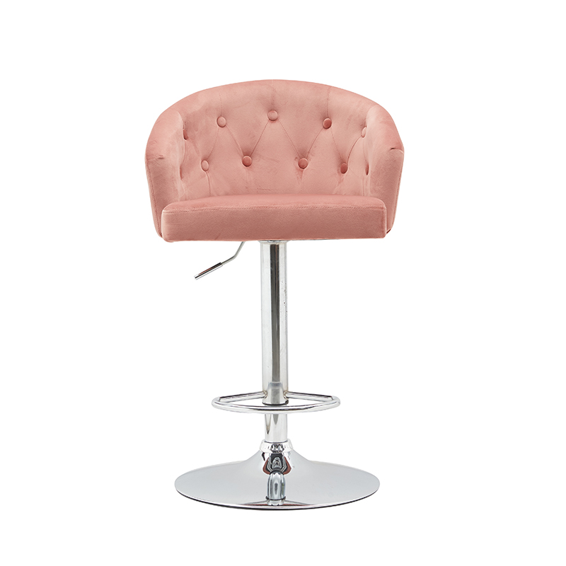 Tufted Velvet Deep Button Bar Stool With Chrome Plated Footrest And Base